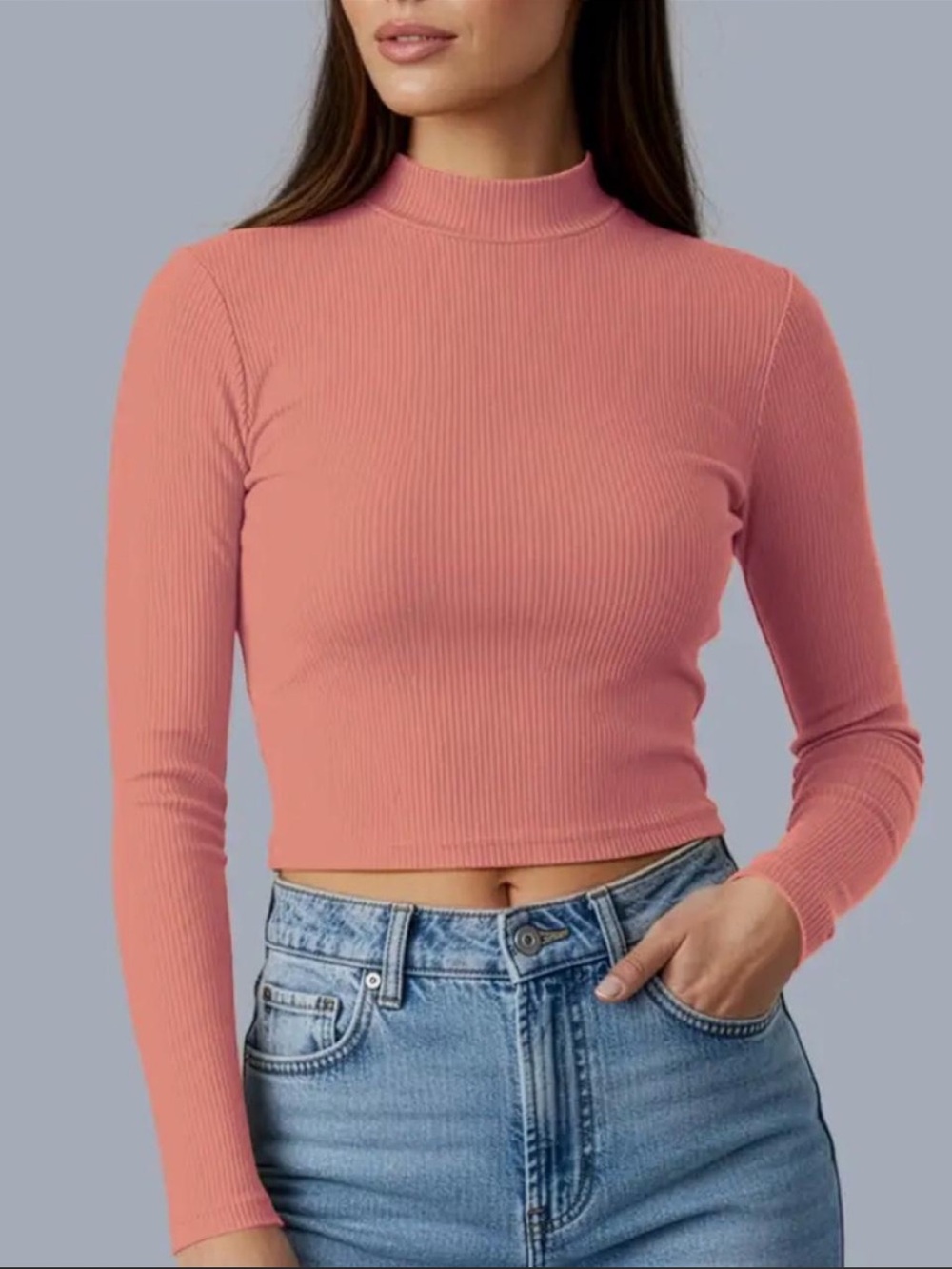 American Eagle Pink Mock Neck Turtleneck Waffle Knit Crop Top Size Medium